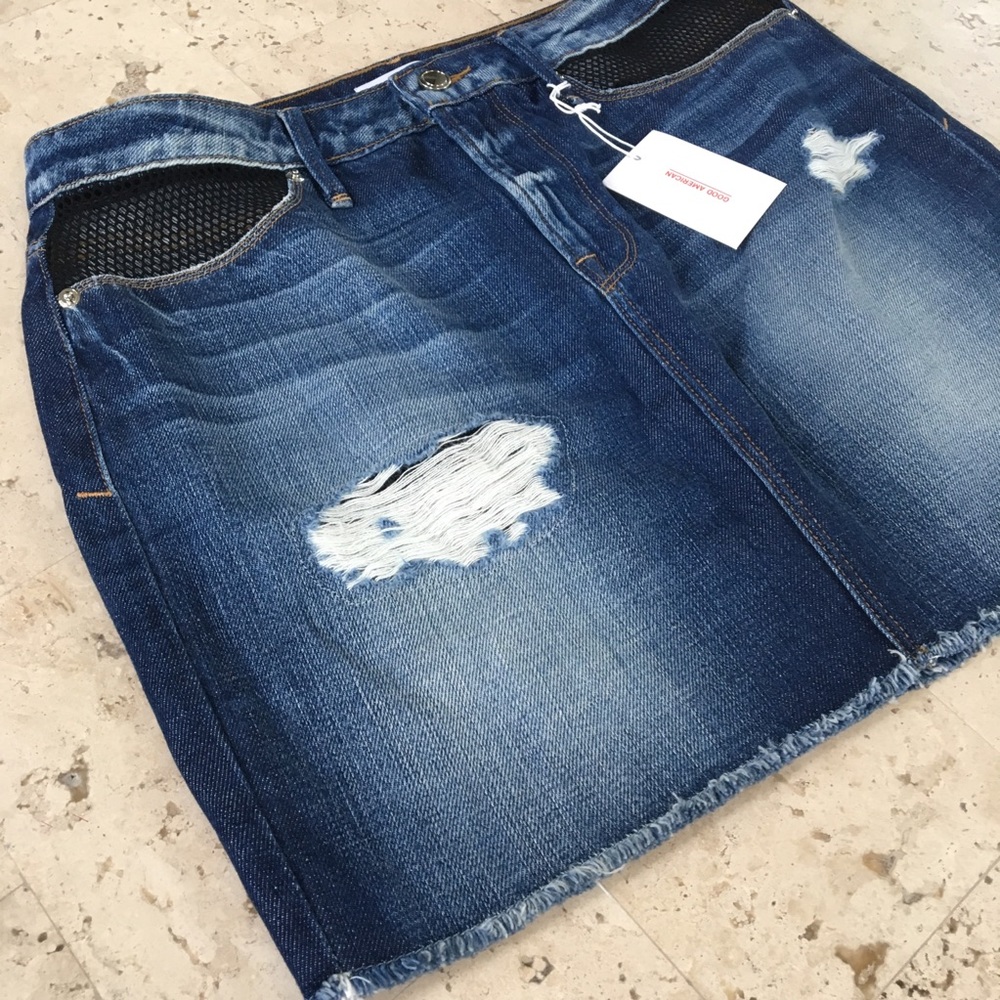 Good American Fishnet Denim Mini Skirt - Picture 4 of 7